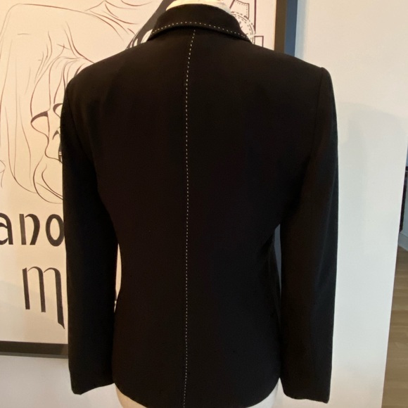 Mary McFadden Womens Black Blazer w White Contrast Stitching / Size 6 - Picture 4 of 14
